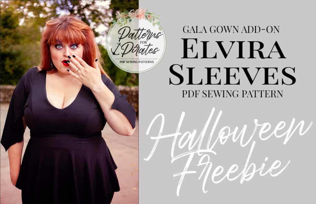 Elvira Sleeve — A Halloween Freebie (Gala Gown Add-on) — original Patterns for Pirates blog artwork