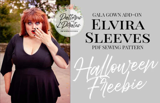 Elvira Sleeve — A Halloween Freebie (Gala Gown Add-on) — original Patterns for Pirates blog artwork