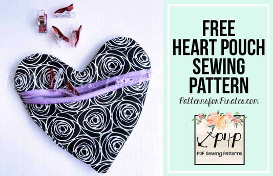 Heart Pouch — Free Valentine Sewing Pattern — original Patterns for Pirates blog artwork