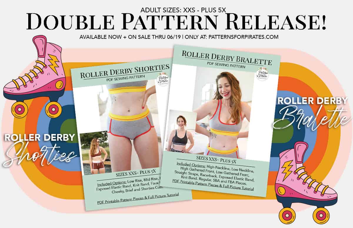 Roller Derby Shorties + Roller Derby Bralette — original Patterns for Pirates blog artwork