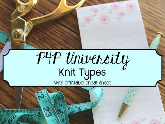 Knit Types guide with sewing tools and measuring tape