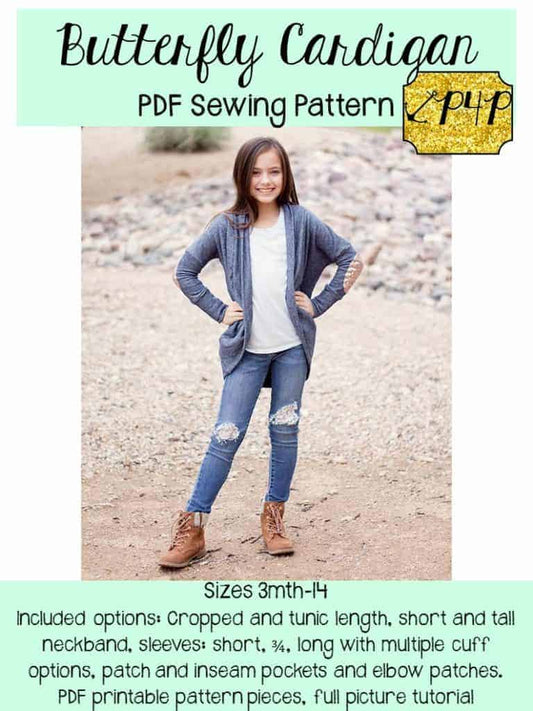 Butterfly Cardigan — P4P pattern artwork showing sewn examples