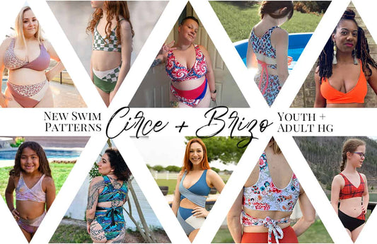 Circe Swim Top + Brizo Bikini Bottom — P4P pattern artwork showing sewn examples