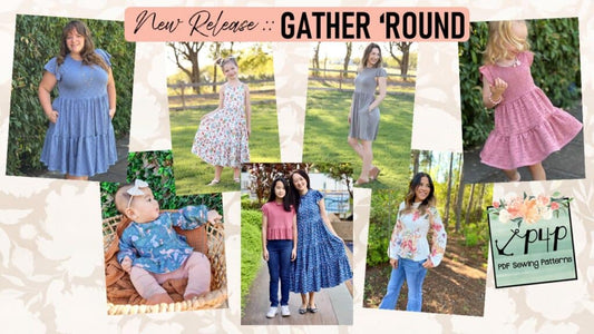 Gather ‘Round Dress — P4P pattern artwork showing sewn examples