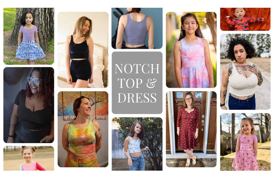 Notch Top & Dress — P4P pattern artwork showing sewn examples