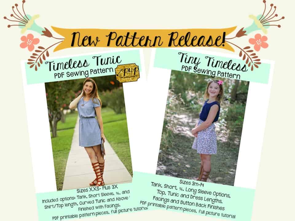 Timeless Tunic and Tiny Timeless — P4P pattern artwork showing sewn examples