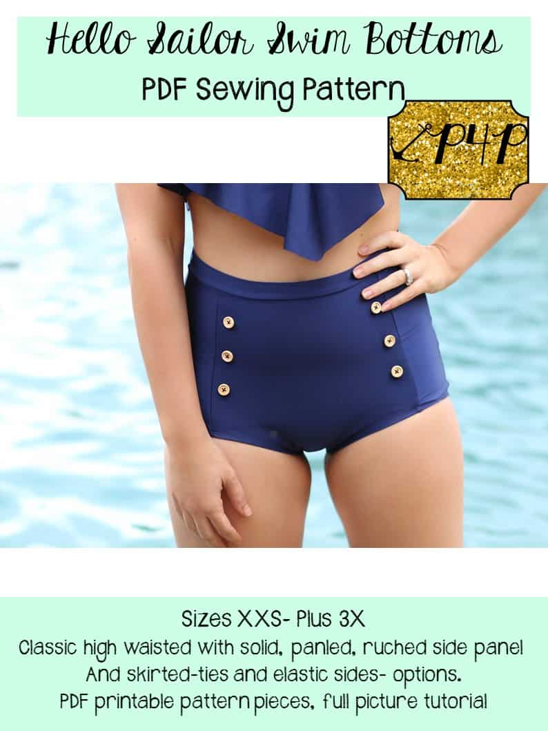 Hello Sailor Swim Bottoms — P4P pattern artwork showing sewn examples