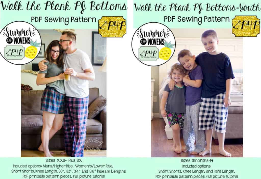 Walk the Plank PJ Bottoms — P4P pattern artwork showing sewn examples