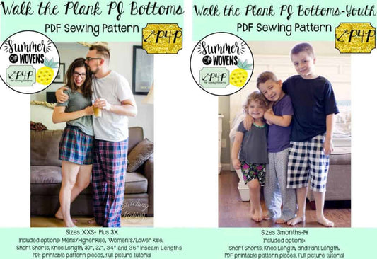 Walk the Plank PJ Bottoms — P4P pattern artwork showing sewn examples