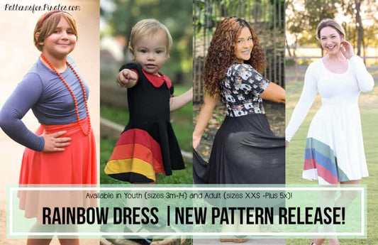 Rainbow Dress — P4P pattern artwork showing sewn examples