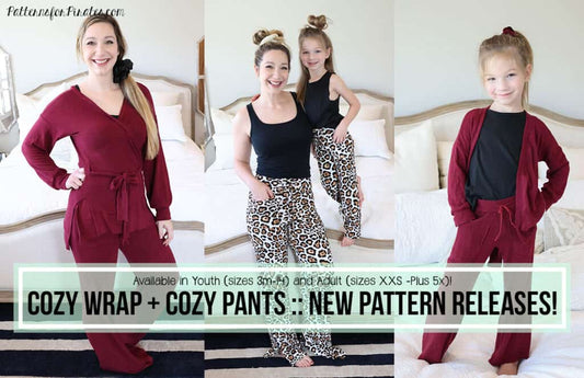 The Cozy Set — P4P pattern artwork showing sewn examples