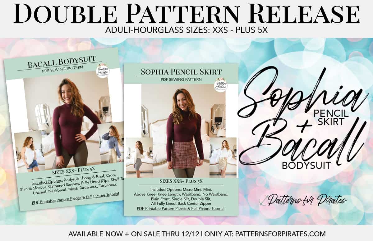 Bacall Bodysuit + Sophia Pencil Skirt — original Patterns for Pirates blog artwork