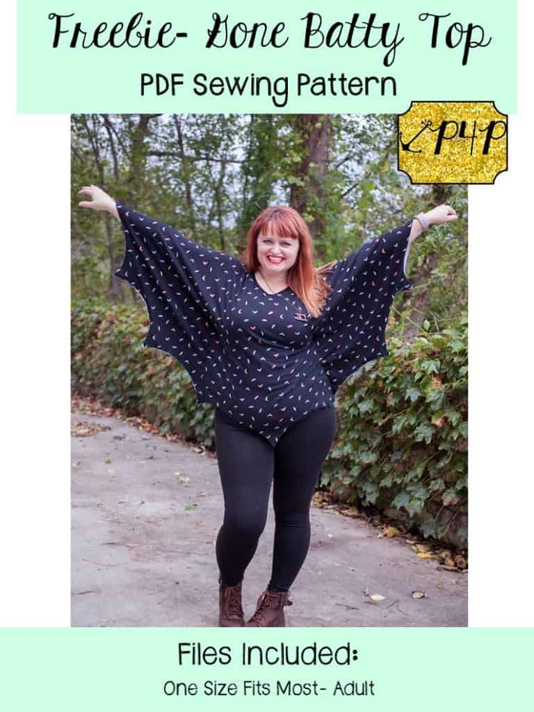 Gone Batty Top — A Halloween Freebie — P4P pattern artwork showing sewn examples