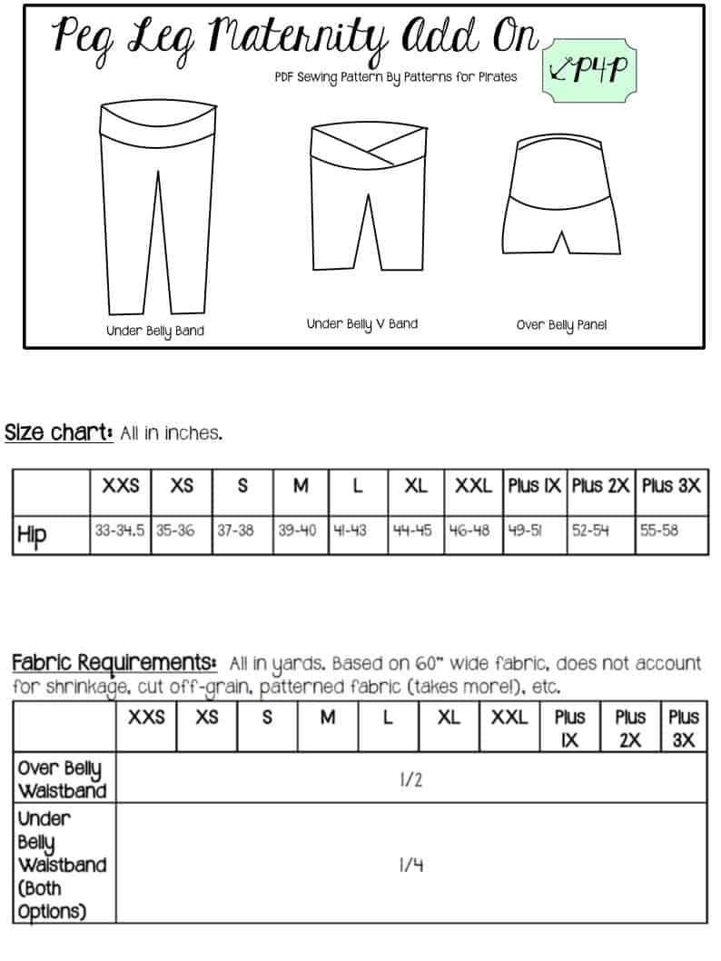 Maternity Leggings Pattern PDF, Sizes XS, S, M, L, XL