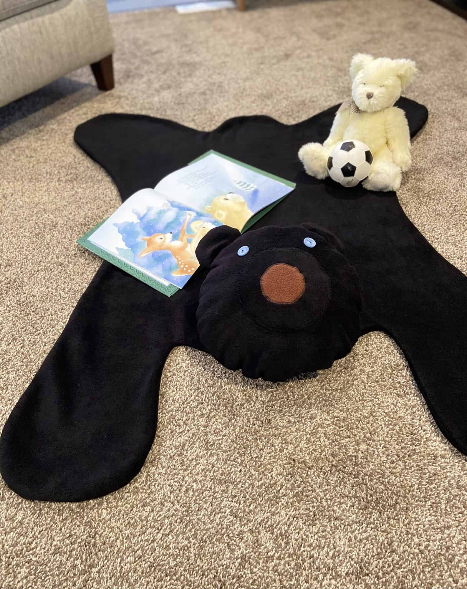 BLACK BEAR stuffed toy HUG RUG bearskin 26" plush Ditz snuggly beanie therapy 