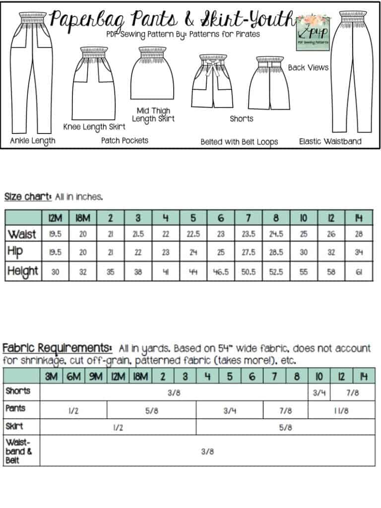 Paperbag Pants & Skirt- Youth - Patterns for Pirates